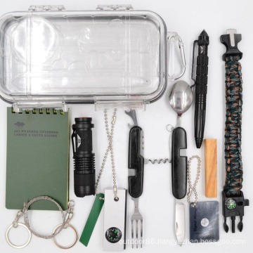 2020 New Camping 10 in 1 Survival Kit,  Outdoor Emergency Camping Gear Kit with Tactical Pen Pliers Notebook Waterproof case